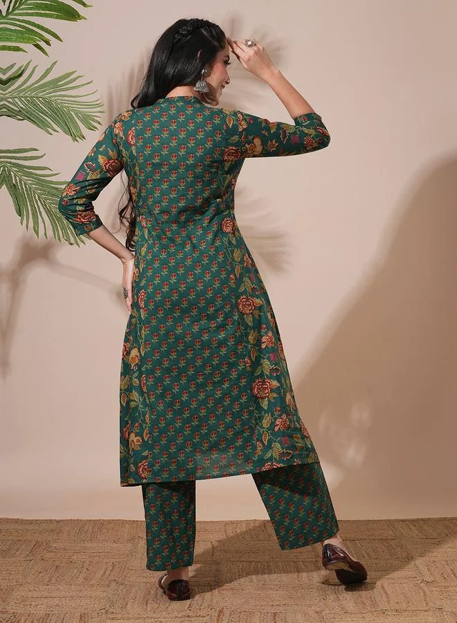 جلو باص طقم كورتا بطبعة أزهار مع بنطال